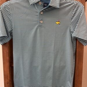 Masters Kids Polo Shirt (Medium)- blue and teal Striped